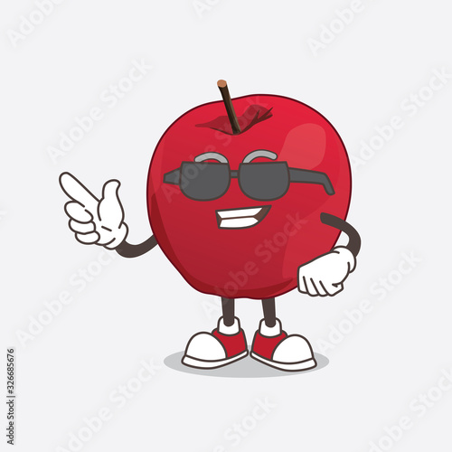 Apple cartoon mascot character wearing black glasses