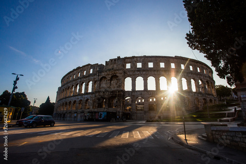 Roman amphitheater in Pula in the morning