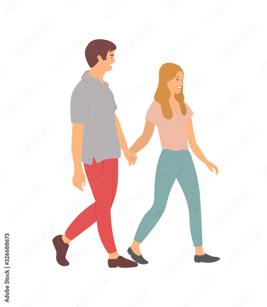 Teenagers holding hands isolated cartoon people walking together. Vector  boy and girl side view, animated male and female characters in flat style  Stock Vector | Adobe Stock