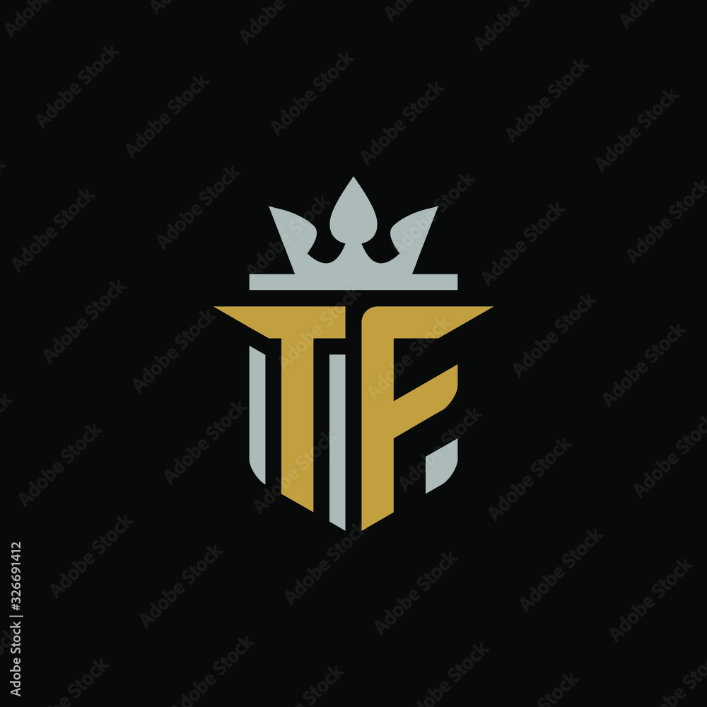 Initial Letter TF with Shield King Logo Design Initial Letter TF with Shield King Logo Design