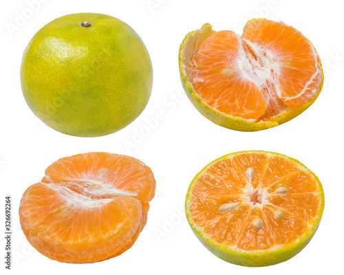 Fresh orange tangerine isolated on a white background, Mandarin orange with green leaf isolated on white background,clipping path.
