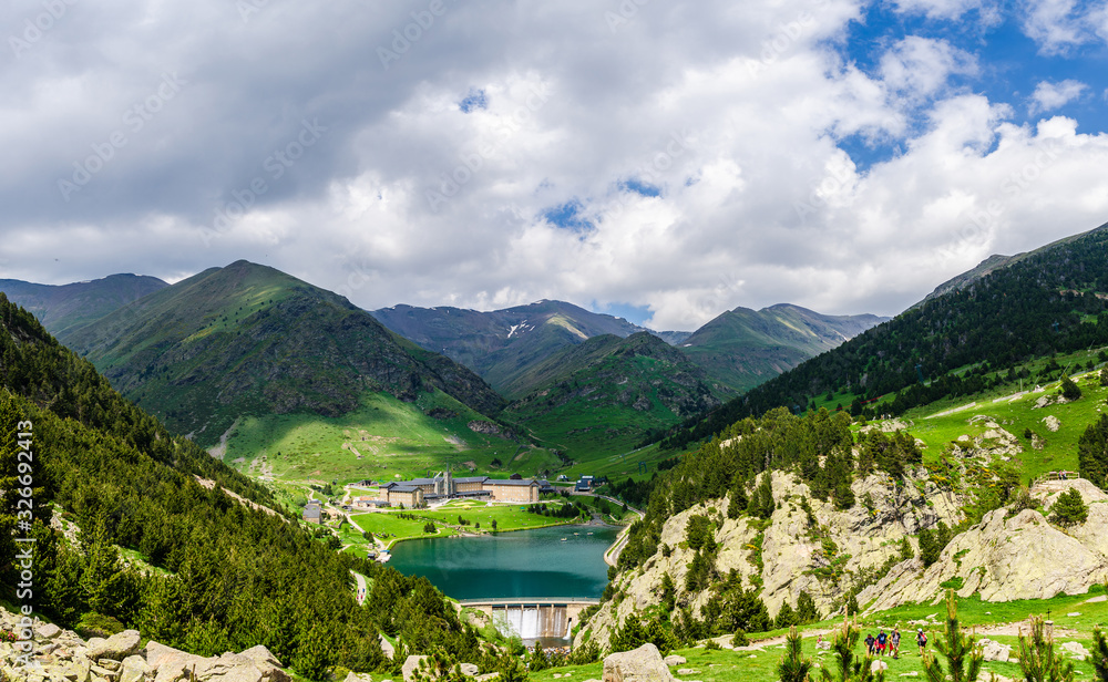 Lake in Vall de Nuria valley Sanctuary in the Catalan Pyrenees, Spain,Europe.