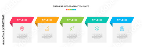 Modern Minimalist Business Infographic template square shape. 5 steps / option timeline with icons. For presentation, process, diagram, workflow, chart. Vector with red, blue, green, orange color