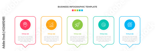Modern Minimalist Business Infographic template square shape. 5 steps / option timeline with icons. For presentation, process, diagram, workflow, chart. Vector with red, blue, green, orange color
