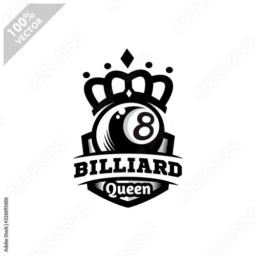 Billiard 8 ball queen logo design. Scalable and editable vector.