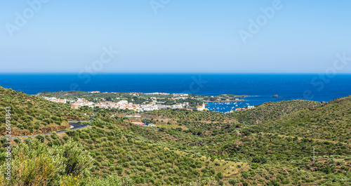 Panoramic view of the city of Cadaques in Spain touristic and sunny