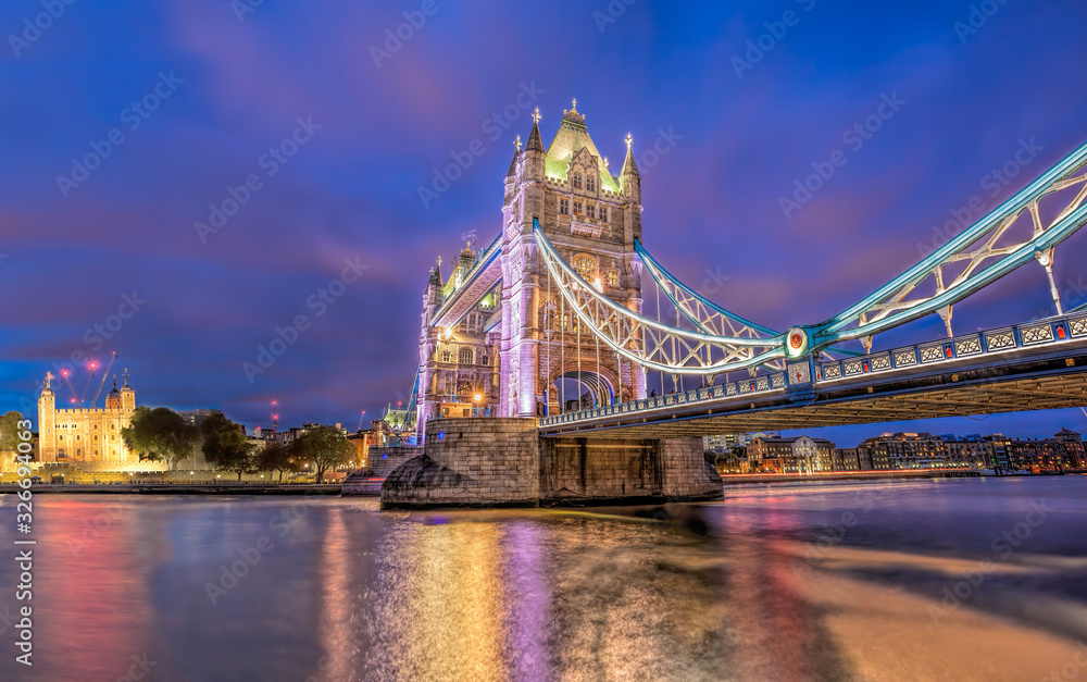 Panorama of London with Tower Bridge and Tower Hill in England, UK