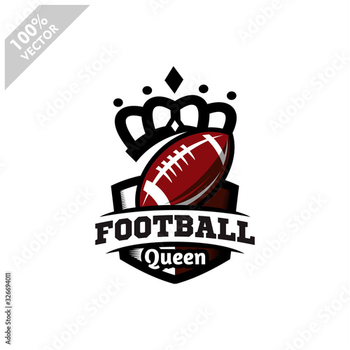 Football rugby ball queen logo design. Scalable and editable vector.
