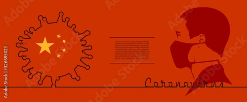 Abstract icon of man wearing a medical mask. Flag of the China