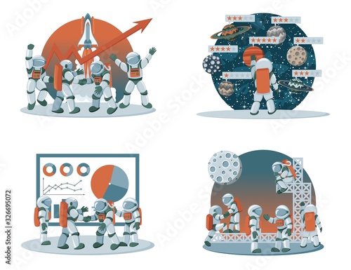 Flat spaceman cartoon vector illustrations for business design and infographic photo