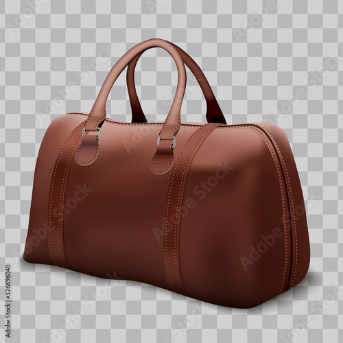 Classic Stylish Leather Brown Handle Bag. Perspective view of Fashion accessory. Vector illustration Isolated on transparent background.