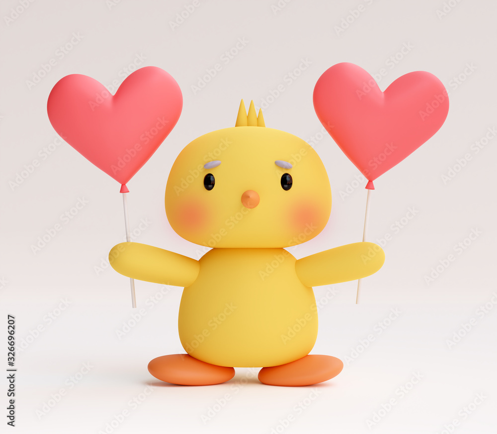 easter chicken with hearts on a plain background. 3d illustration easter chicken with hearts on a plain background. 3d illustration