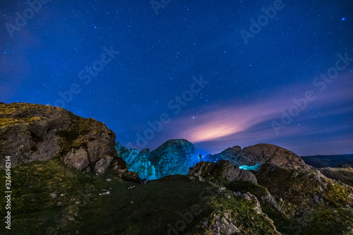 Night lights on the beautiful mountain of Aiako Harria in Oiartzun. Basque Country