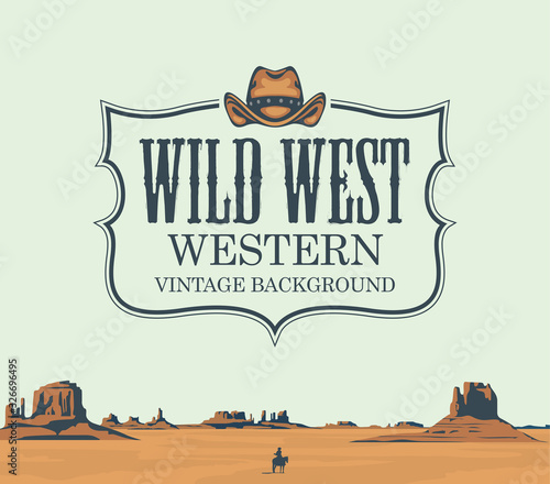 Foto Vector banner on the theme of the Wild West with cowboy hat and emblem