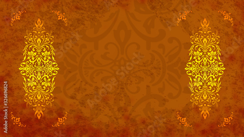 Fototapeta Jugendstil floral Ornament auf Hintergrund braun gold Textil Wand antik altes Papier Vorlage Layout Design Template Geschenk zeitlos schön alt barock edel rokoko elegant background 