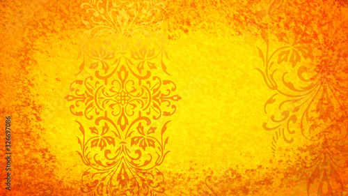 Jugendstil floral Ornament auf Hintergrund gelb orange vintage chabby chic antik altes Papier Vorlage Layout Design Template Geschenk zeitlos schön alt grunge abstrakt retro schmutzig background 