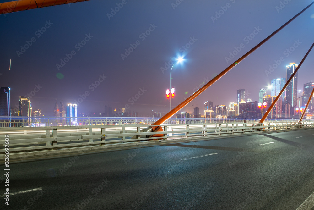 Expressway on Yangtze River Bridge and Modern City Scenery in Chongqing, China
