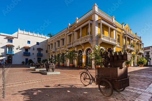 streets and buildings in old town Cartagena city in Colombia