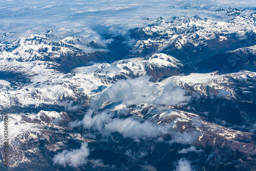 aerial view of the Alps mountains over France and Spain © JorgeIvan
