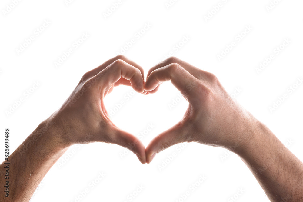 Man hands making the shape of a heart isolated white Man hands making the shape of a heart isolated white