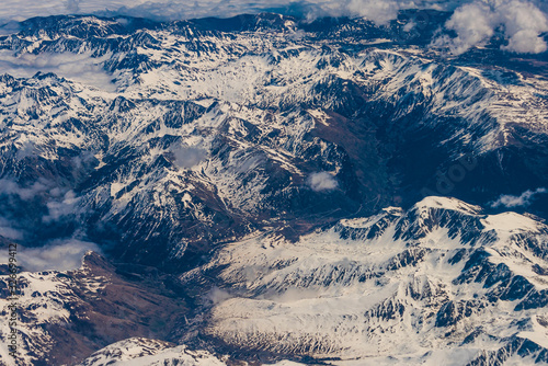 aerial view of the Alps mountains over France and Spain