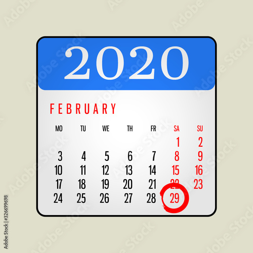 February 29 2020 calendar icon, also known as leap year day, is a date added to most years that are divisible by 4.