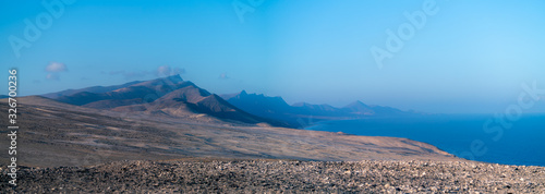 Panorama of Fuerteventura. View of the mountain range and the Ocean