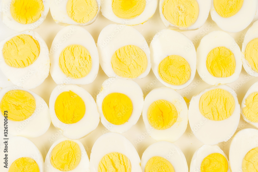 Half boiled eggs background. Half boiled eggs background.