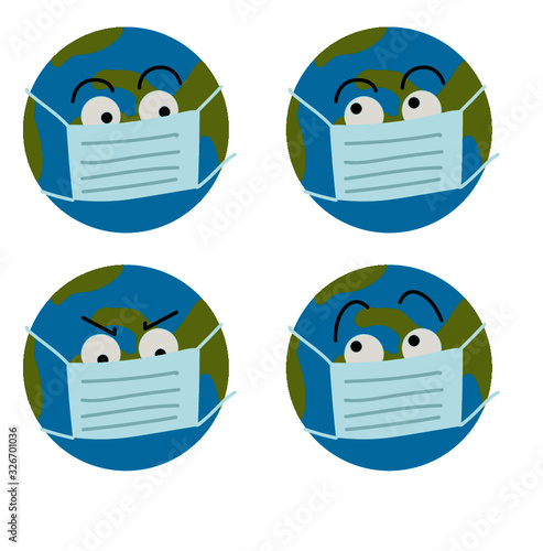 earth illustration with mask to protect yourself from coronavirus, ideal illustration to explain this difficult theme to children