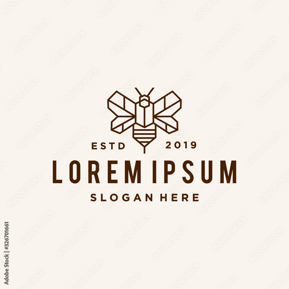 bee logo vector line outline icon in trendy hipster vintage classic style illustration bee logo vector line outline icon in trendy hipster vintage classic style illustration
