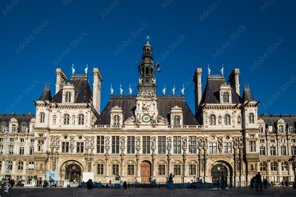 view of the Paris skyline with the Hotel de Ville City Hall