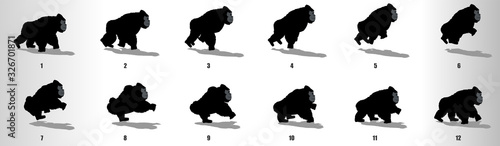 gorilla run cycle animation frames, loop animation sequence sprite sheet 