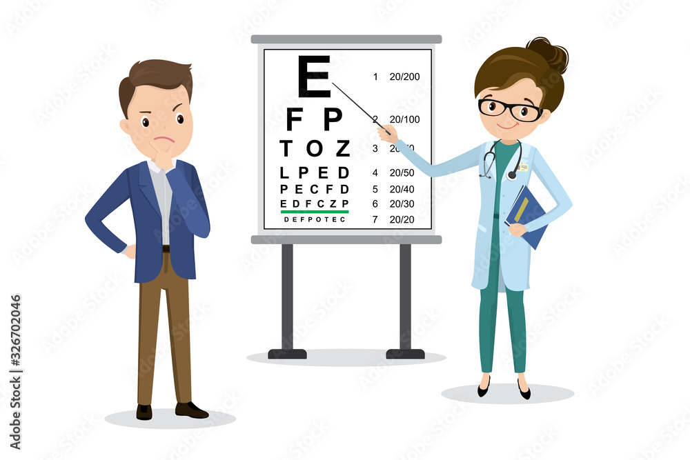 Ophthalmologist doctor examines a man’s vision,Snellen Eye Chart, Ophthalmologist doctor examines a man’s vision,Snellen Eye Chart,