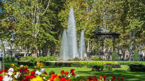 Fountains in Zrinjevac timelapse, one of the oldest parks in city. ZAGREB, CROATIA