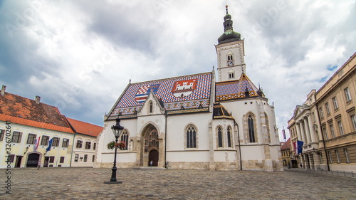 Church of St. Mark timelapse and parliament building Zagreb, Croatia.