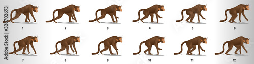 Monkey walk cycle animation frames  loop animation sequence sprite sheet 