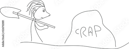 Vector sketch, funny man with a shovel