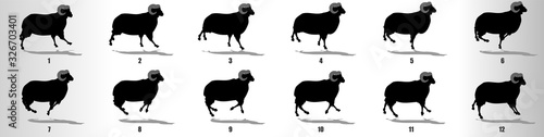 Ram run cycle animation frames silhouette, loop animation sequence sprite sheet 
