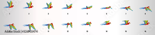 Parrot flying animation sequence, loop animation sprite sheet 