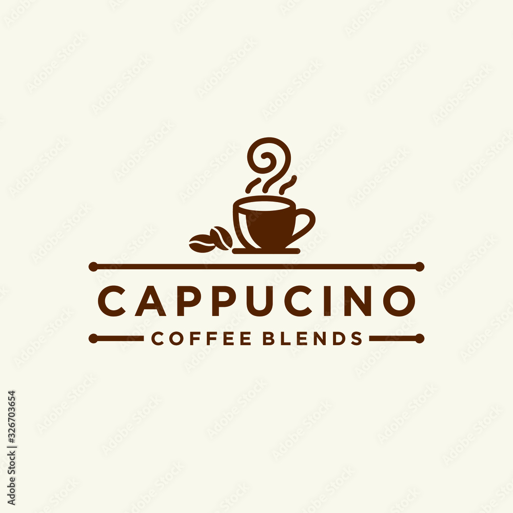 coffee shop logo hipster with cup icon vector in line outline vintage style coffee shop logo hipster with cup icon vector in line outline vintage style