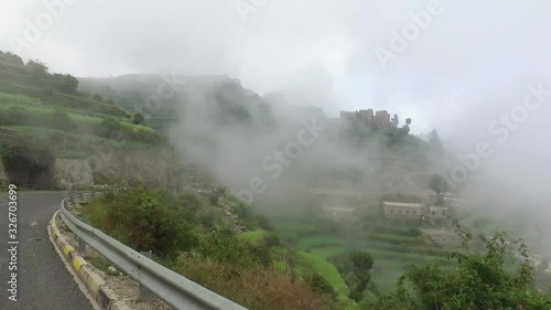 Taiz / Yemen - 19 Apr 2017: Spectacular views of the agricultural terraces of Sabir mountain in Taiz City, which is the second highest mountain in Yemen and Arabian Peninsula . photo