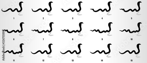 Sanke crawling animation sprite sheet silhouette, loop animation sequencce