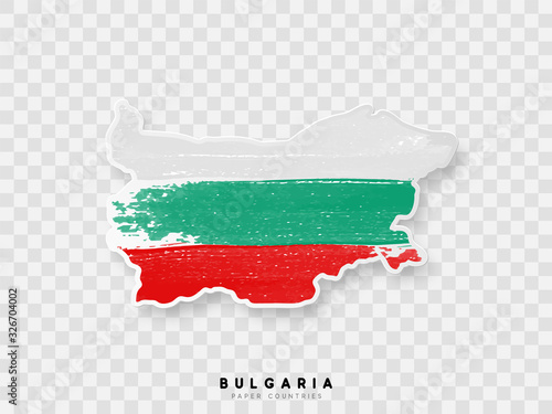 Bulgaria detailed map with flag of country. Painted in watercolor paint colors in the national flag.
