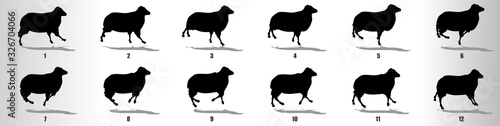 Sheep run cycle animation frames, loop animation sequence sprite sheet 