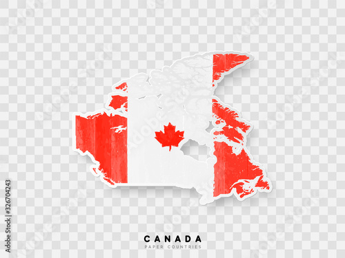 Canada detailed map with flag of country. Painted in watercolor paint colors in the national flag.