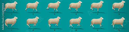 Sheep run cycle animation frames, loop animation sequence sprite sheet 