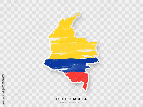 Colombia detailed map with flag of country. Painted in watercolor paint colors in the national flag.