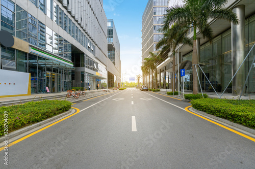Empty roads and offices in financial center, Shenzhen, China