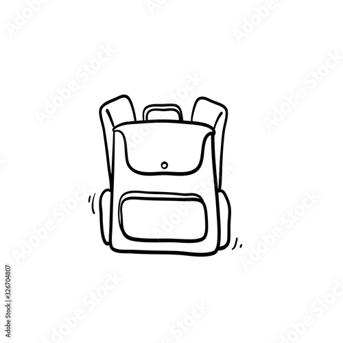 hand drawn Backpack icon. Line art style. Vector.doodle