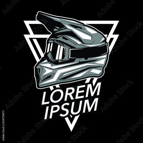Motocross helmet vector mascot logo for extreme sports branding